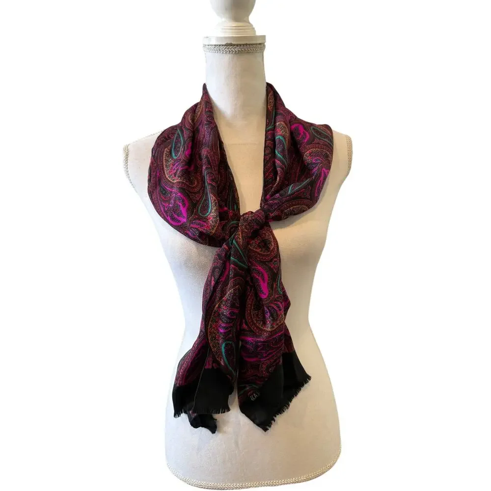 Vintage Bill Blass Silk Rectangular Scarf Stunning Jewel Tone Paisley Print